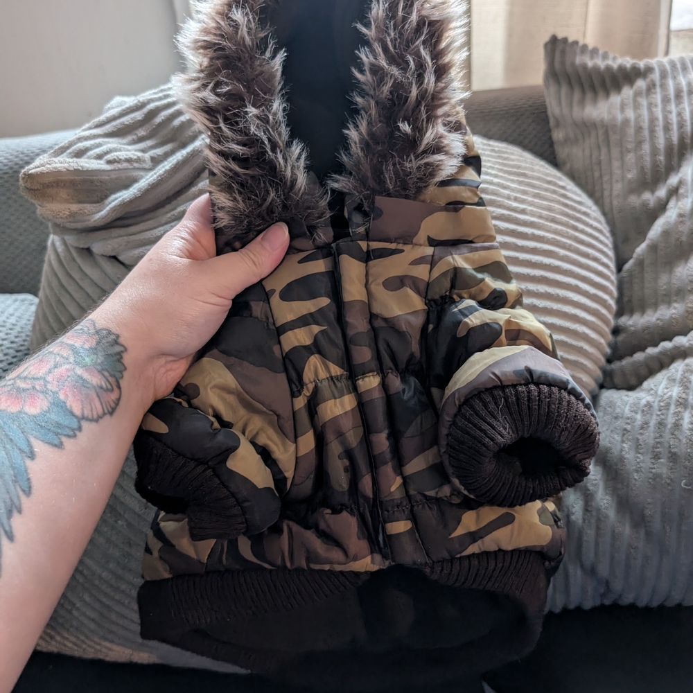 Camouflage Kids Jacket with Faux Fur Trim